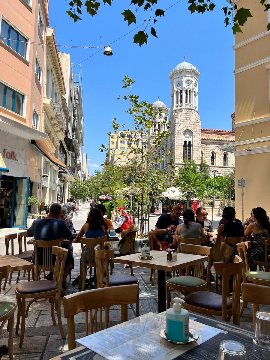 Café tables on Aiolou Street, Athens
