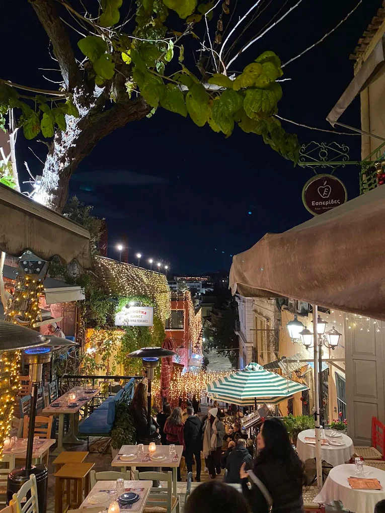 Candle-lit Plaka alley at night